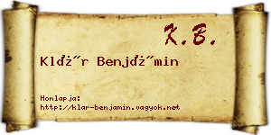 Klár Benjámin névjegykártya